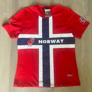 NWT Norway Womens 100% Cotton T-Shirt Red Scandinavian Nordic Casual Sz XL